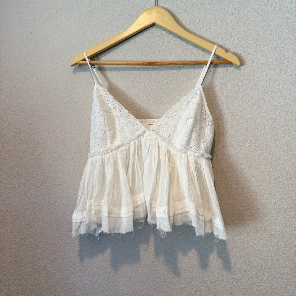 Aeropostale Womens White Eyelet Lace Babydoll Cami Tank Top Medium Boho Smocked